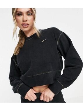 Nike Black Cropped Sweatshirt with Small Gold Swoosh